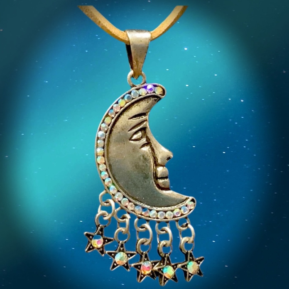 Silver Moon Pendant Necklace with Star Charms. NWT - Picture 1 of 5